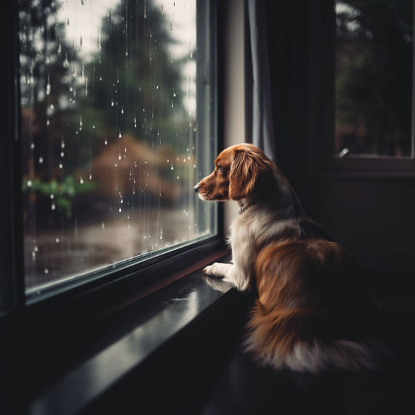 Dog looking out of a window for its owner
